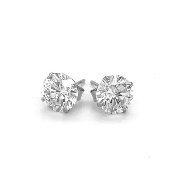 14k White Gold Stud Earrings with White Hue Faceted Cubic Zirconia - Image 2