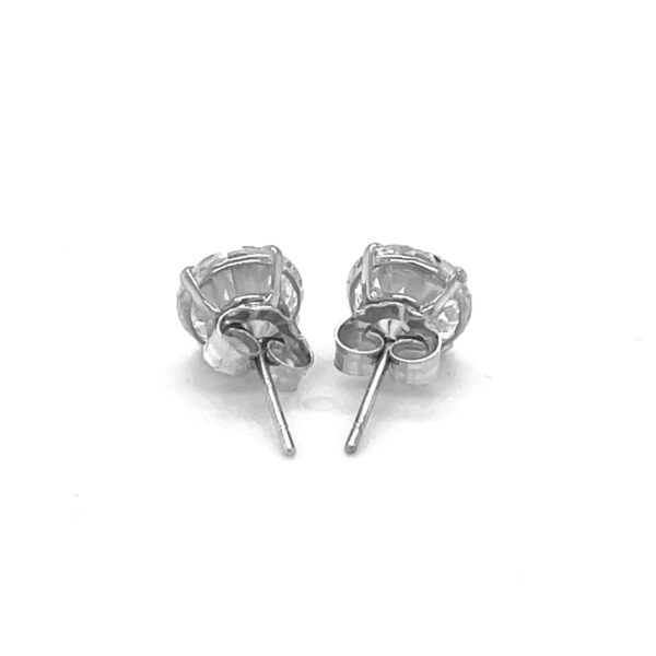 14k White Gold Stud Earrings with White Hue Faceted Cubic Zirconia - Image 3