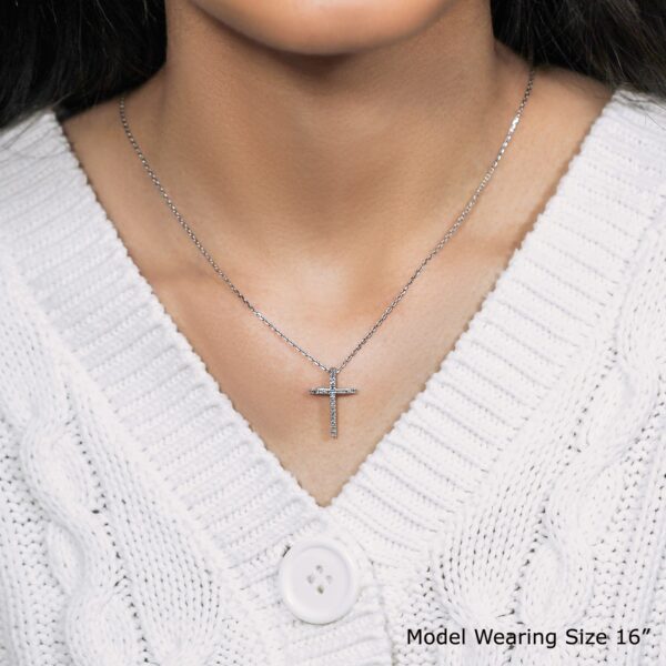 Narrow Cross Pendant with Diamonds in Sterling Silver - Image 3