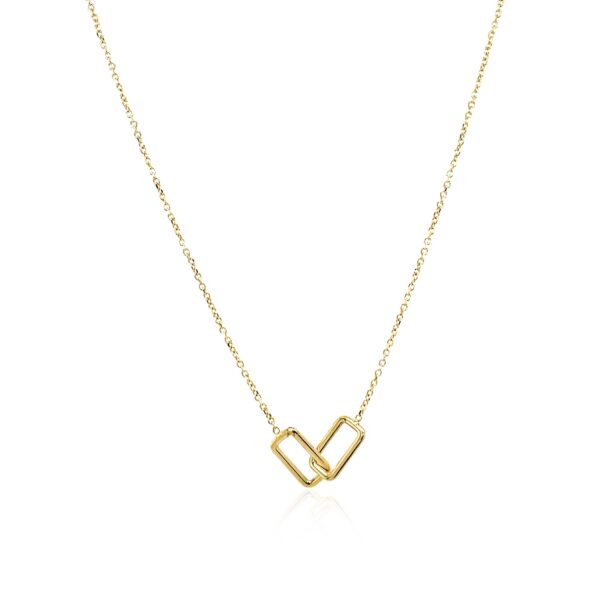 14k Yellow Gold Necklace with Interlocking Petite Rectangles - Image 2