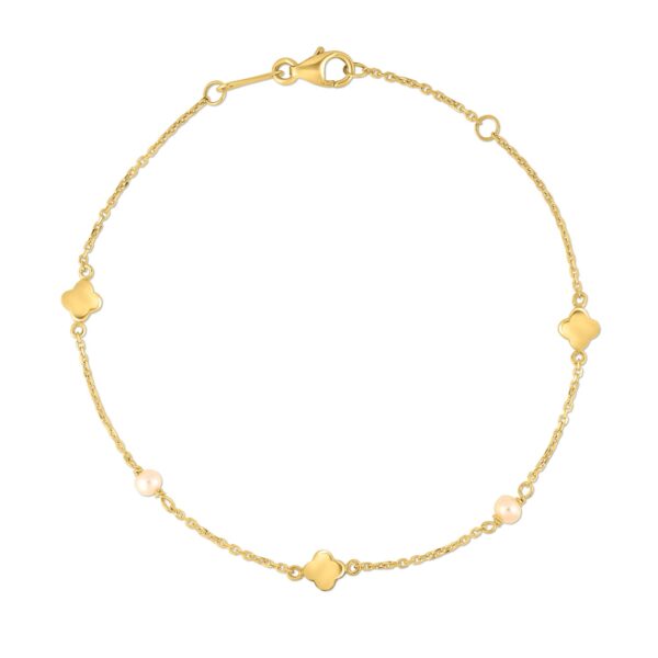 14k Yellow Gold Pearl Clover Bracelet - Image 2