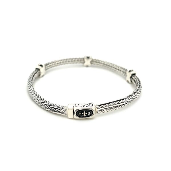 Woven Rope Bracelet with Black Sapphire X Accents in Sterling Silver - Image 2