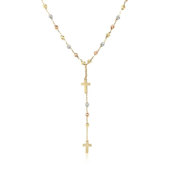 14k Tri-Color Gold Rosary Chain Necklace - Image 2