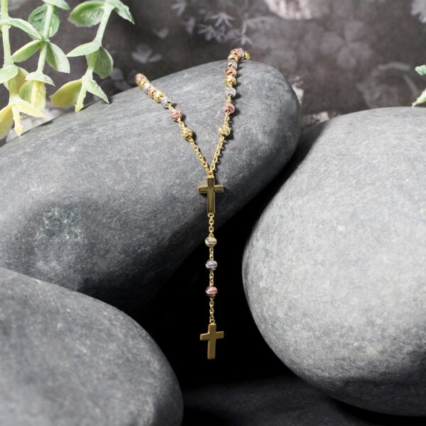 14k Tri-Color Gold Rosary Chain Necklace - Image 4