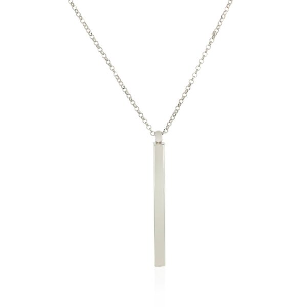 Sterling Silver 24 inch Necklace with Long Polished Bar Pendant - Image 2