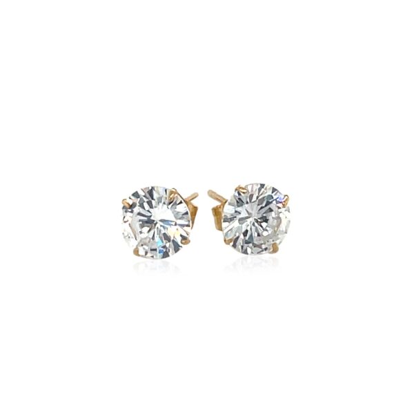 14k Yellow Gold Stud Earrings with White Hue Faceted Cubic Zirconia - Image 2