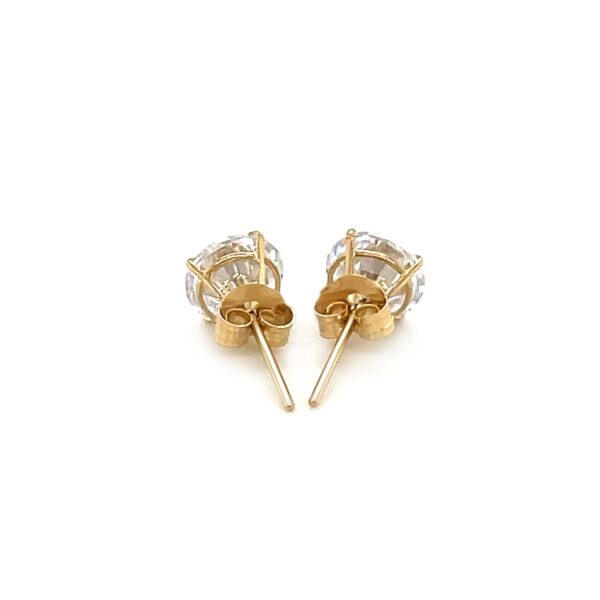 14k Yellow Gold Stud Earrings with White Hue Faceted Cubic Zirconia - Image 3