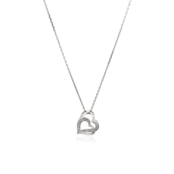 Sterling Silver Dual Heart Motif Pendant with Diamonds (.06 cttw) - Image 2