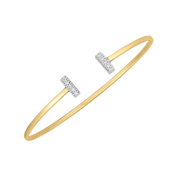 14k Two Tone Gold Diamond Tee Bar Bangle - Image 2