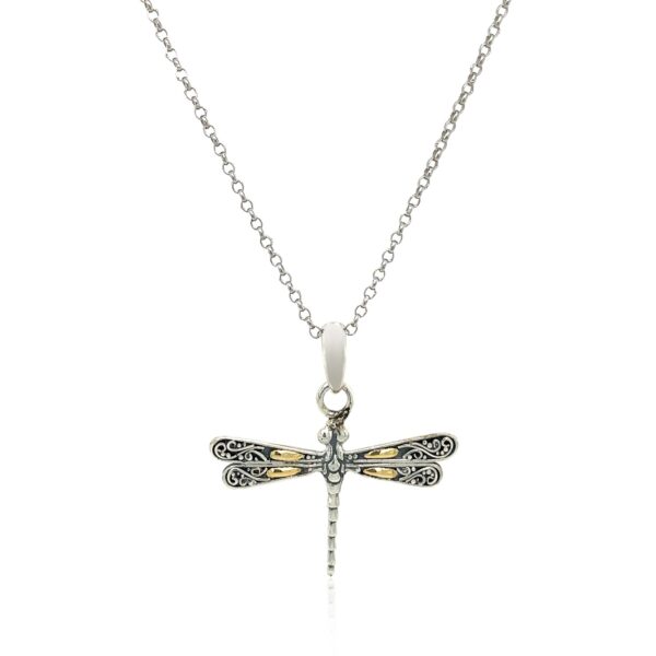 18k Yellow Gold and Sterling Silver Pendant in a Dragonfly Design - Image 2