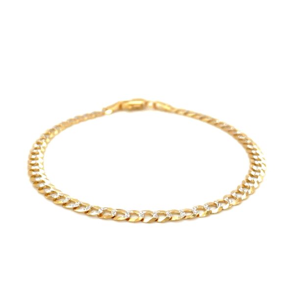 3.6mm 14k Two Tone Gold Pave Curb Bracelet - Image 2