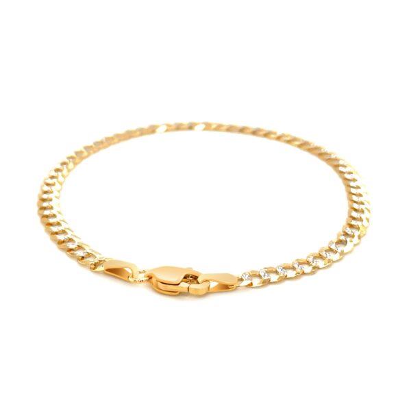 3.6mm 14k Two Tone Gold Pave Curb Bracelet - Image 3