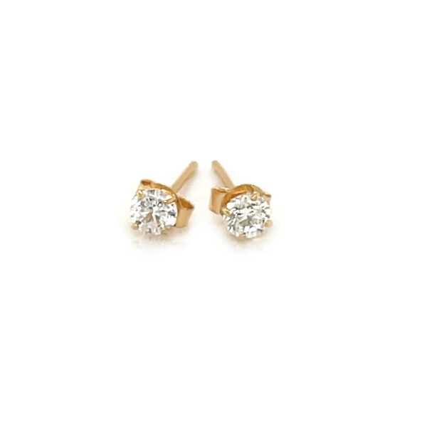 14k Yellow Gold Stud Earrings with White Hue Faceted Cubic Zirconia - Image 2