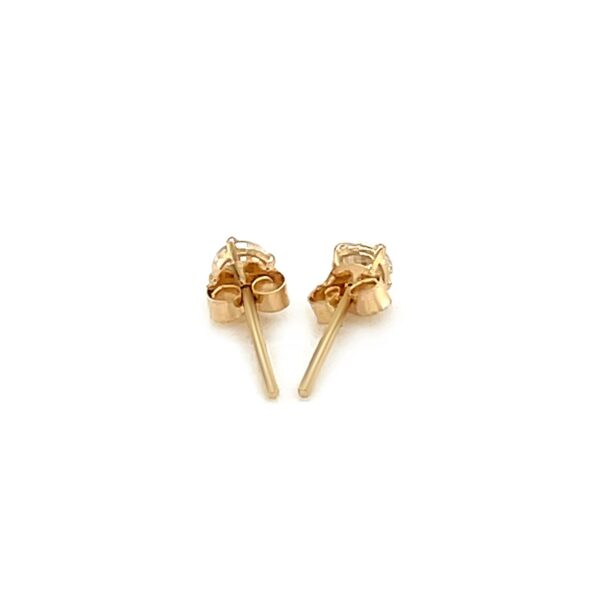 14k Yellow Gold Stud Earrings with White Hue Faceted Cubic Zirconia - Image 3