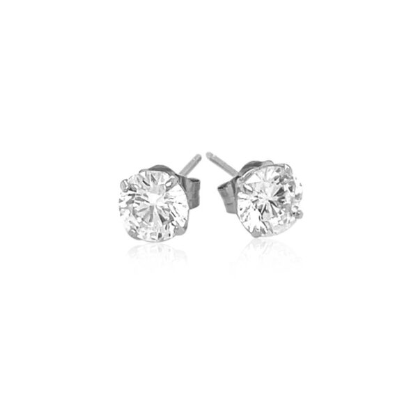 14k White Gold Stud Earrings with White Hue Faceted Cubic Zirconia - Image 2