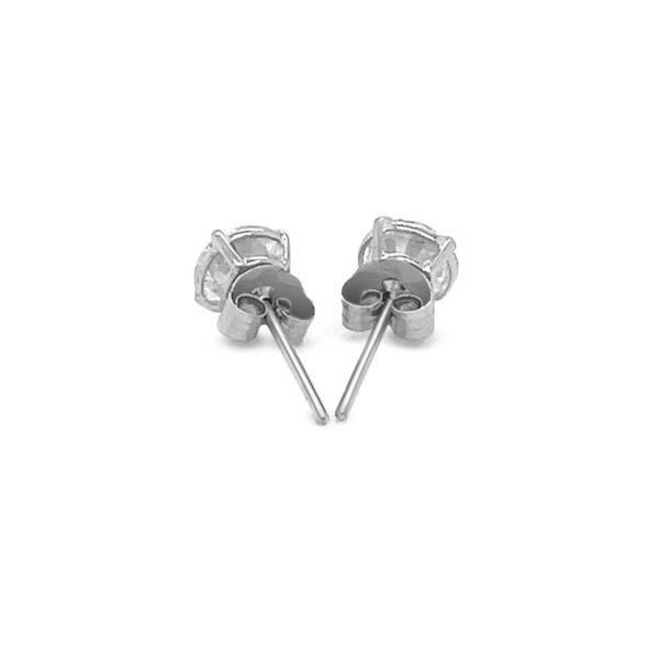 14k White Gold Stud Earrings with White Hue Faceted Cubic Zirconia - Image 3