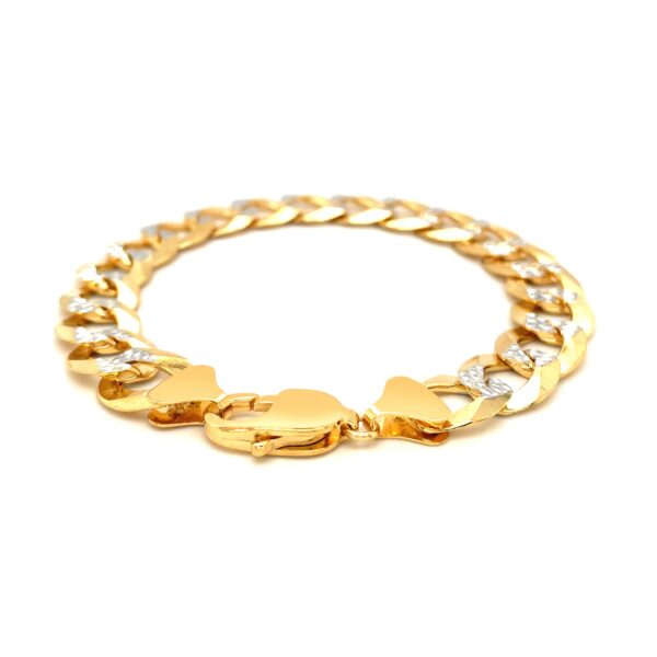 12.18 mm 14k Two Tone Gold Pave Curb Bracelet - Image 3