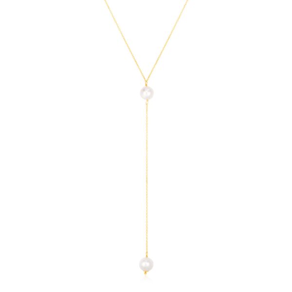 14k Yellow Gold Lariat Necklace with Pearls