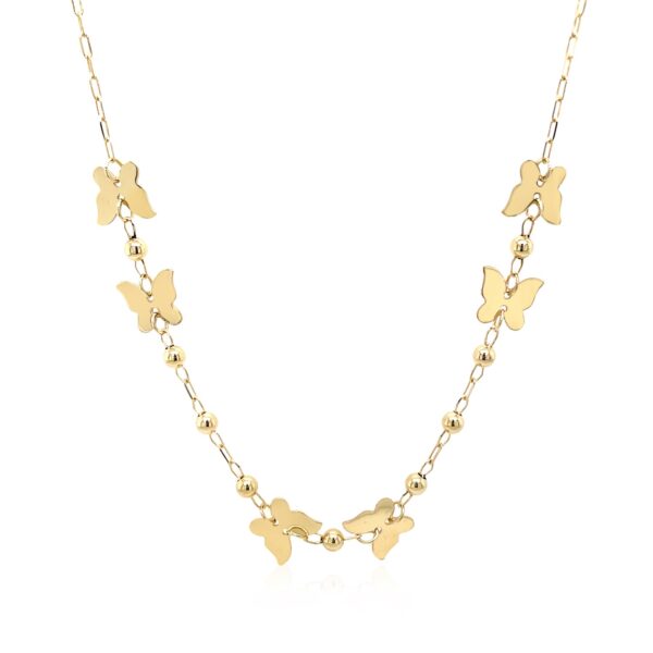 14k Yellow Gold 18 inch Necklace with Polished Butterflies and Beads - Image 2