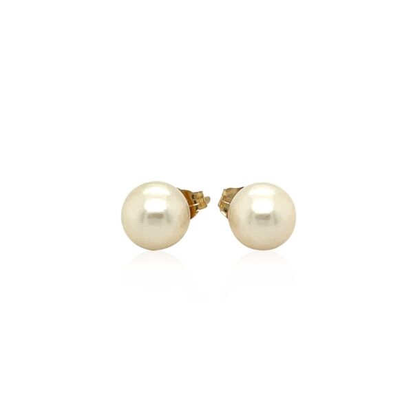 14k Yellow Gold Freshwater Cultured White Pearl Stud Earrings (7.0 mm) - Image 2