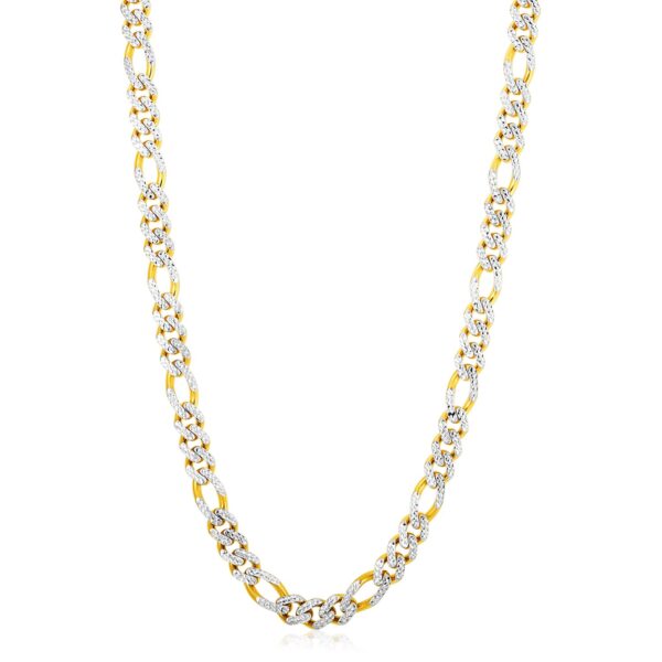 14k Yellow Gold White Pave High Polish Modern Lite Figaro Chain (8.0mm) - Image 2