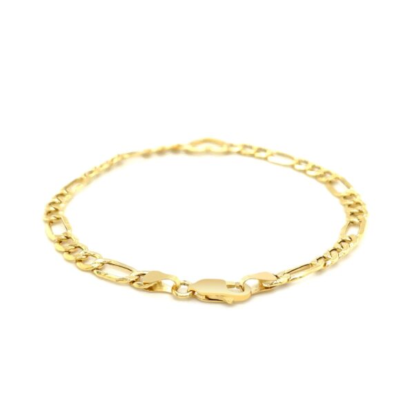 14k Yellow Gold 7 inch Figaro Chain Bracelet with Heart - Image 3