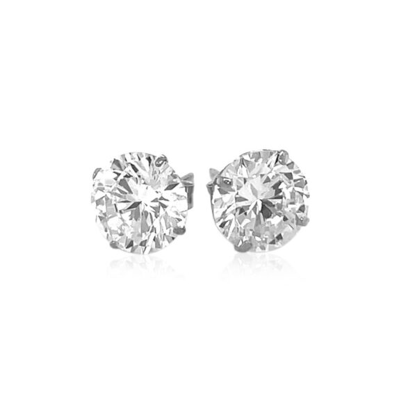 14k White Gold 8.0mm Round CZ Stud Earrings - Image 2