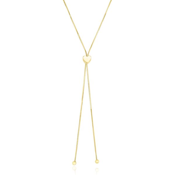 14k Yellow Gold Adjustable Heart Style Lariat Necklace