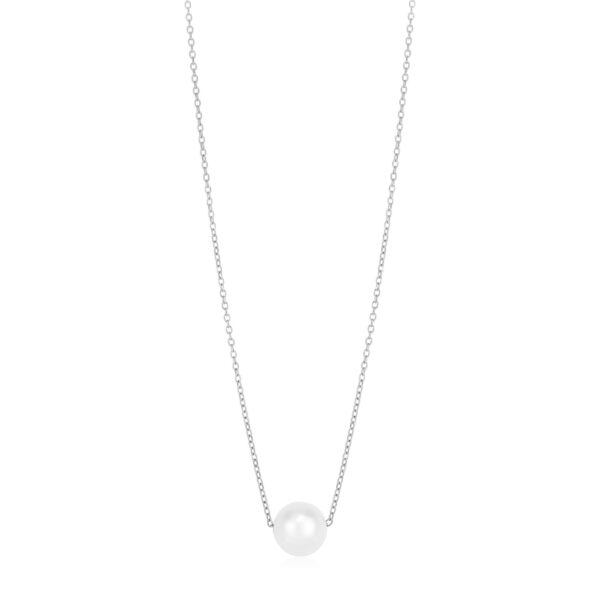 14k White Gold Pearl Solitaire Necklace