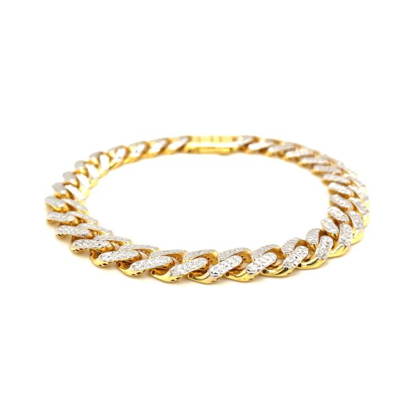 14k Two Tone Gold 8 1/4 inch Curb Chain Bracelet with White Pave - Image 2