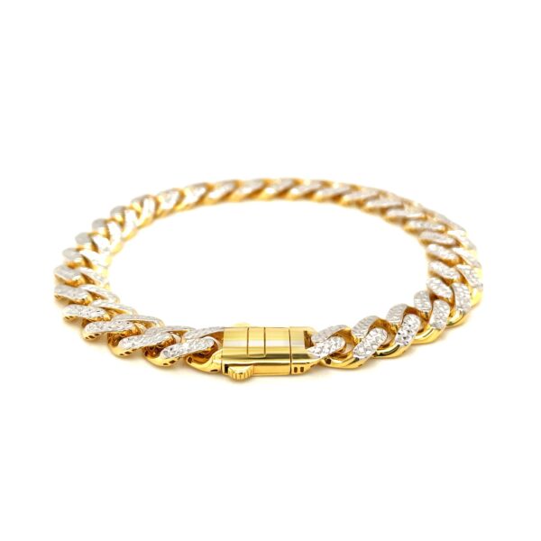 14k Two Tone Gold 8 1/4 inch Curb Chain Bracelet with White Pave - Image 3