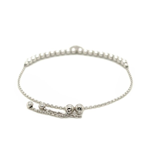 Adjustable Bead Bracelet with Round Charm and Cubic Zirconias in Sterling Silver - Image 3