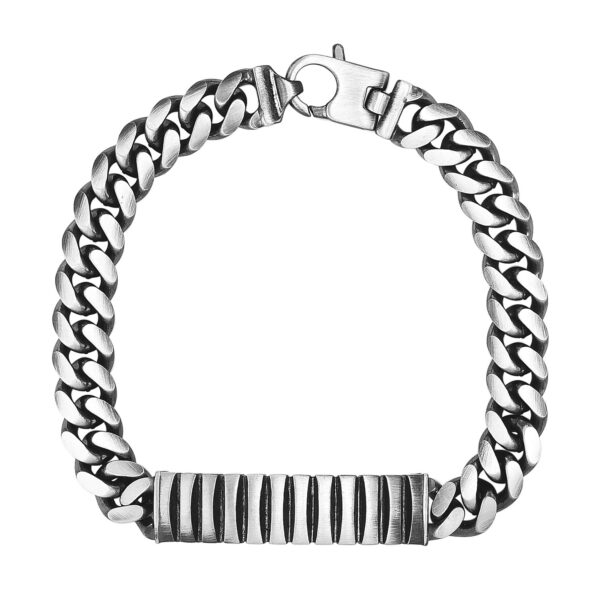 Sterling Silver Gunmetal Finish Cuban Link ID Style Bracelet - Image 2