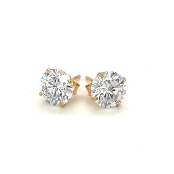 14k Yellow Gold Stud Earrings with White Hue Faceted Cubic Zirconia - Image 2