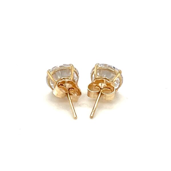 14k Yellow Gold Stud Earrings with White Hue Faceted Cubic Zirconia - Image 3