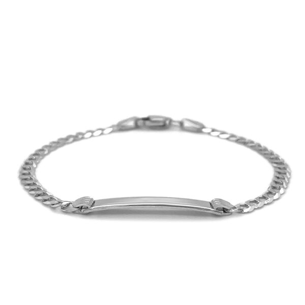 14k White Gold Curb Link Chain Polished Children's ID Bracelet - Image 2