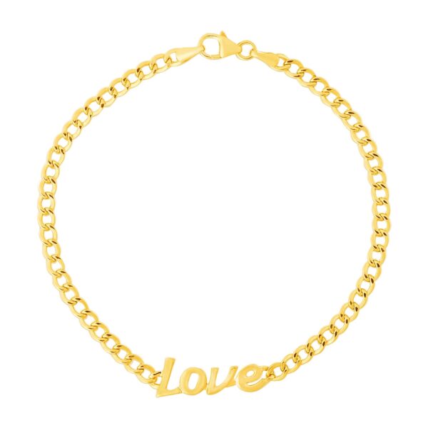 14k Yellow Gold 7 inch Curb Chain Love Bracelet - Image 2