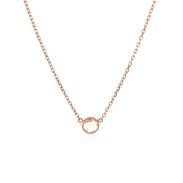 14k Rose Gold 17 inch Necklace with Round White Topaz - Image 2