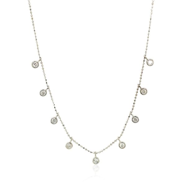 14k White Gold Necklace with Round Diamond Charms - Image 2