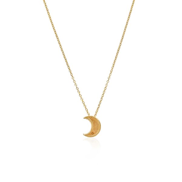 14k Yellow Gold Polished Moon Necklace with Diamond - Image 3