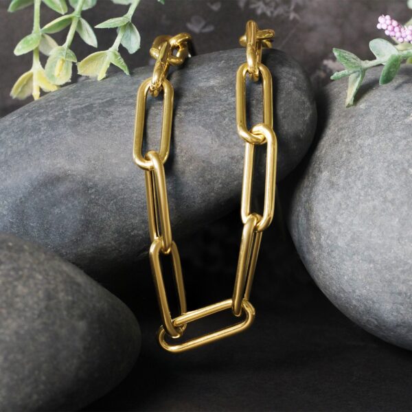 14k Yellow Gold Rounded Paperclip Chain Necklace - Image 3