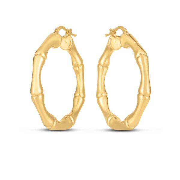 14k Yellow Gold Large Bamboo Hoops (35mm) - Image 2