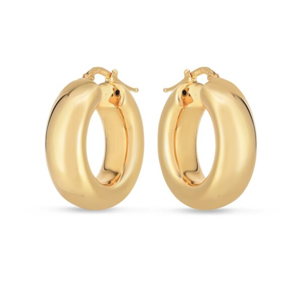 14k Yellow Gold Medium Puffy Hoops - Image 2