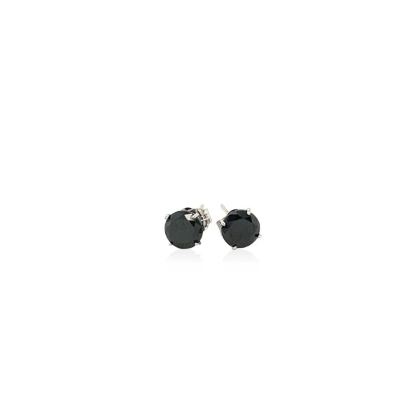 14k White Gold Stud Earrings with Black 5mm Faceted Cubic Zirconia - Image 2