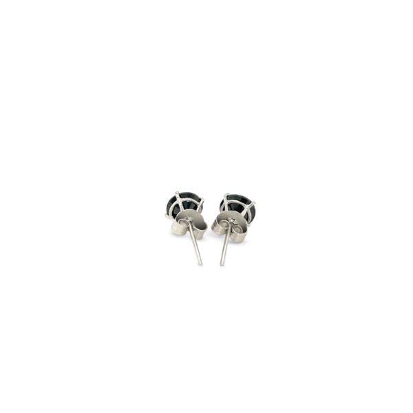 14k White Gold Stud Earrings with Black 5mm Faceted Cubic Zirconia - Image 3