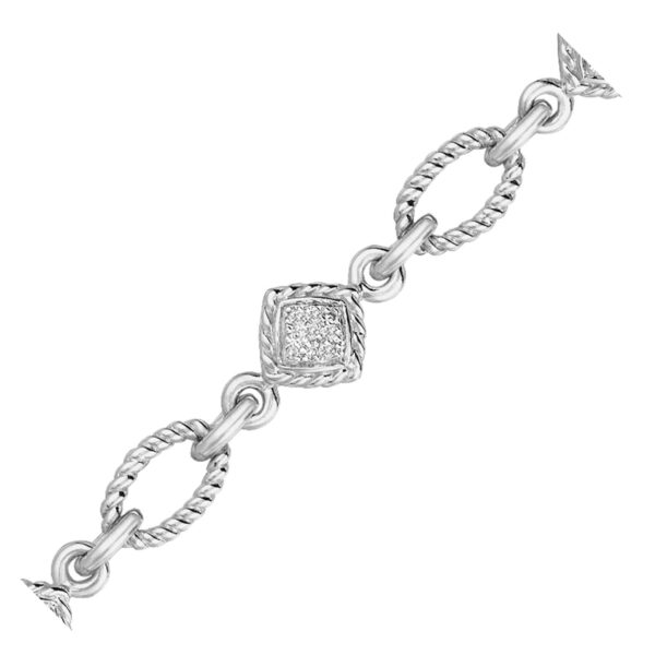 Sterling Silver Cable Oval and Square Link Bracelet with Diamonds (1/4 cttw) - Image 2