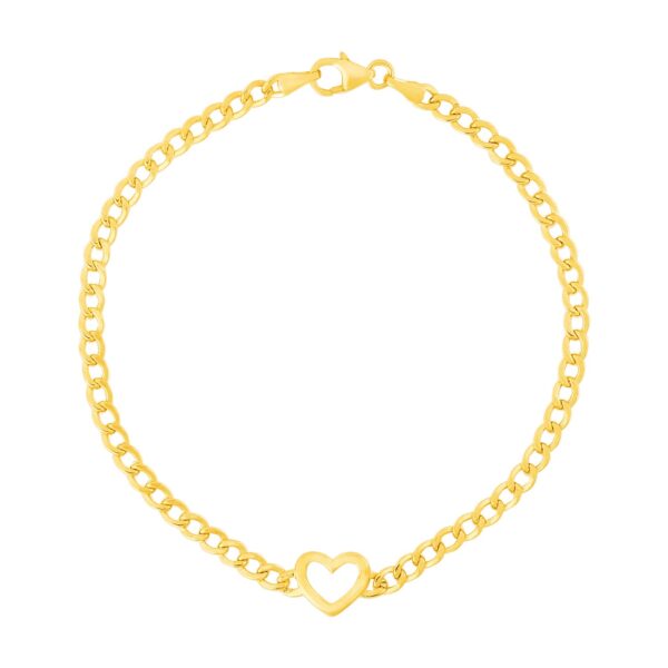 14k Yellow Gold 7 inch Curb Chain Bracelet with Heart - Image 2