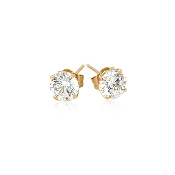 14k Yellow Gold Stud Earrings with White Hue Faceted Cubic Zirconia - Image 2