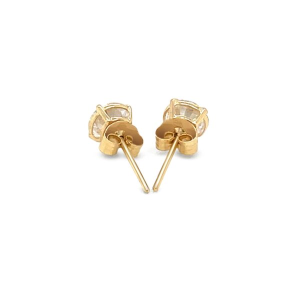 14k Yellow Gold Stud Earrings with White Hue Faceted Cubic Zirconia - Image 3