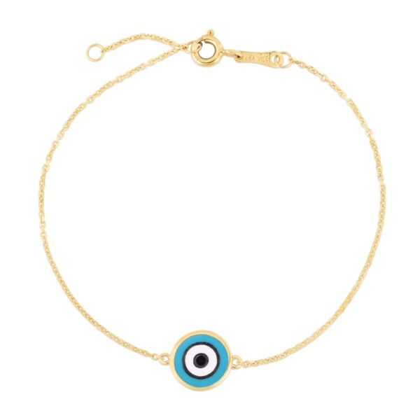 14k Yellow Gold Blue Evil Eye Bracelet - Image 2